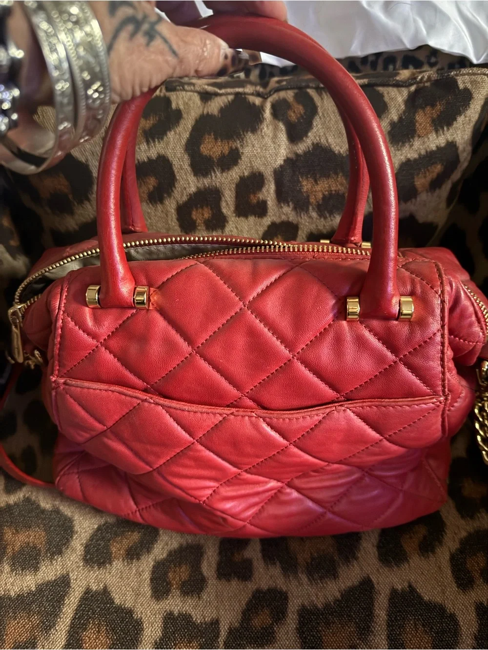 Michael Kors Quilted Red Leather Satchel